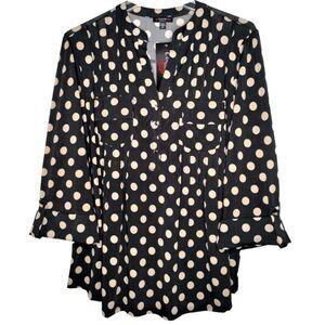 NWT Cocomo Plus Size 3X Black & Tan Polka Dot Pintucked 3/4 Sleeve Blouse Top
